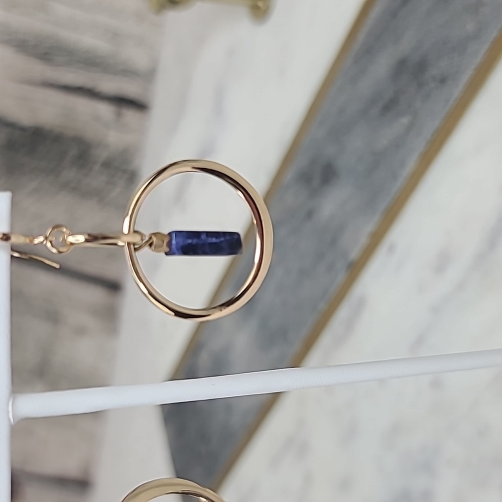 Banana Republic Lapis Lazuli/Gold Hoop Dangle Hook Earrings - Picture 8 of 17